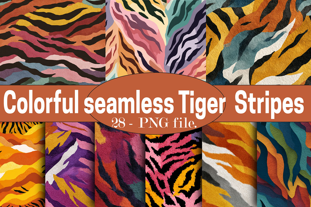 Colorful Tiger Stripes Digital Paper, a Pattern Graphic by SVGArt (Photo 1 of 5)