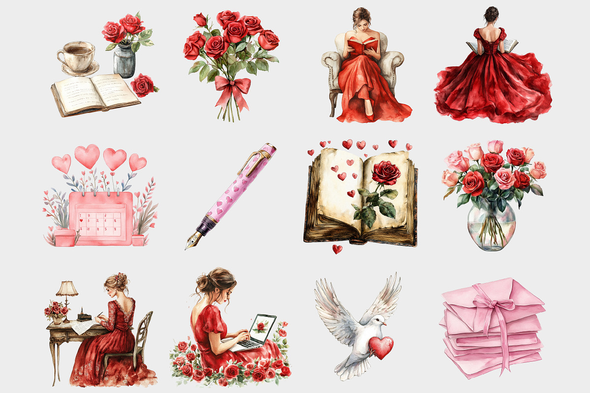 Watercolor Planner Girl Clipart, a Seasonal Illustration by Design Market (Photo 3 of 4)