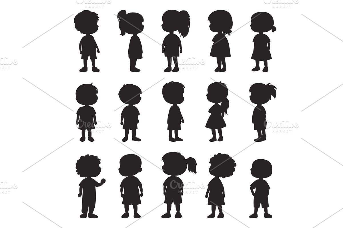 Children In Different Poses Black, a Sport Illustration by LadadikArt