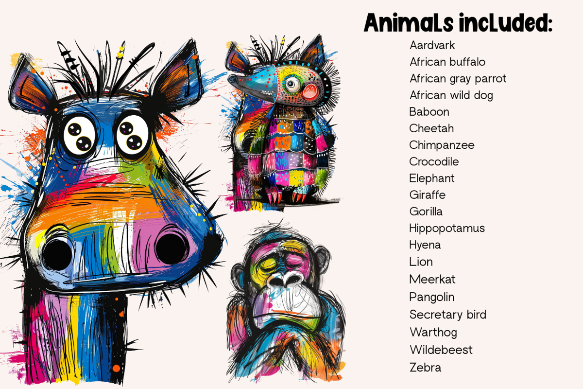 Doodle Cartoon African Animals, an Animal Illustration by PrintHaven Designs (Photo 2 of 10)