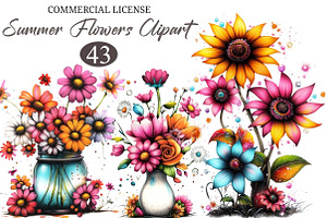 Whimsical Summer Flowers Clipart PNG, an Illustration by designcity5