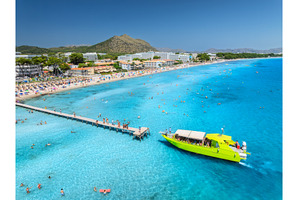 Aerial view of Alcudia beach, blue, a Nature Photo by den-belitsky