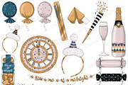 Happy New Year Gold Clipart, a Seasonal Illustration by GlamArtZhanna (Thumbnail 2 of 4)