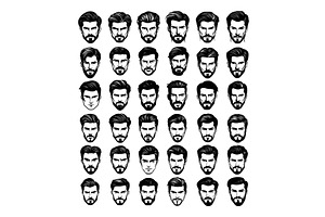 Male bearded various haircuts black, an Object Illustration by Valerie Bodnar