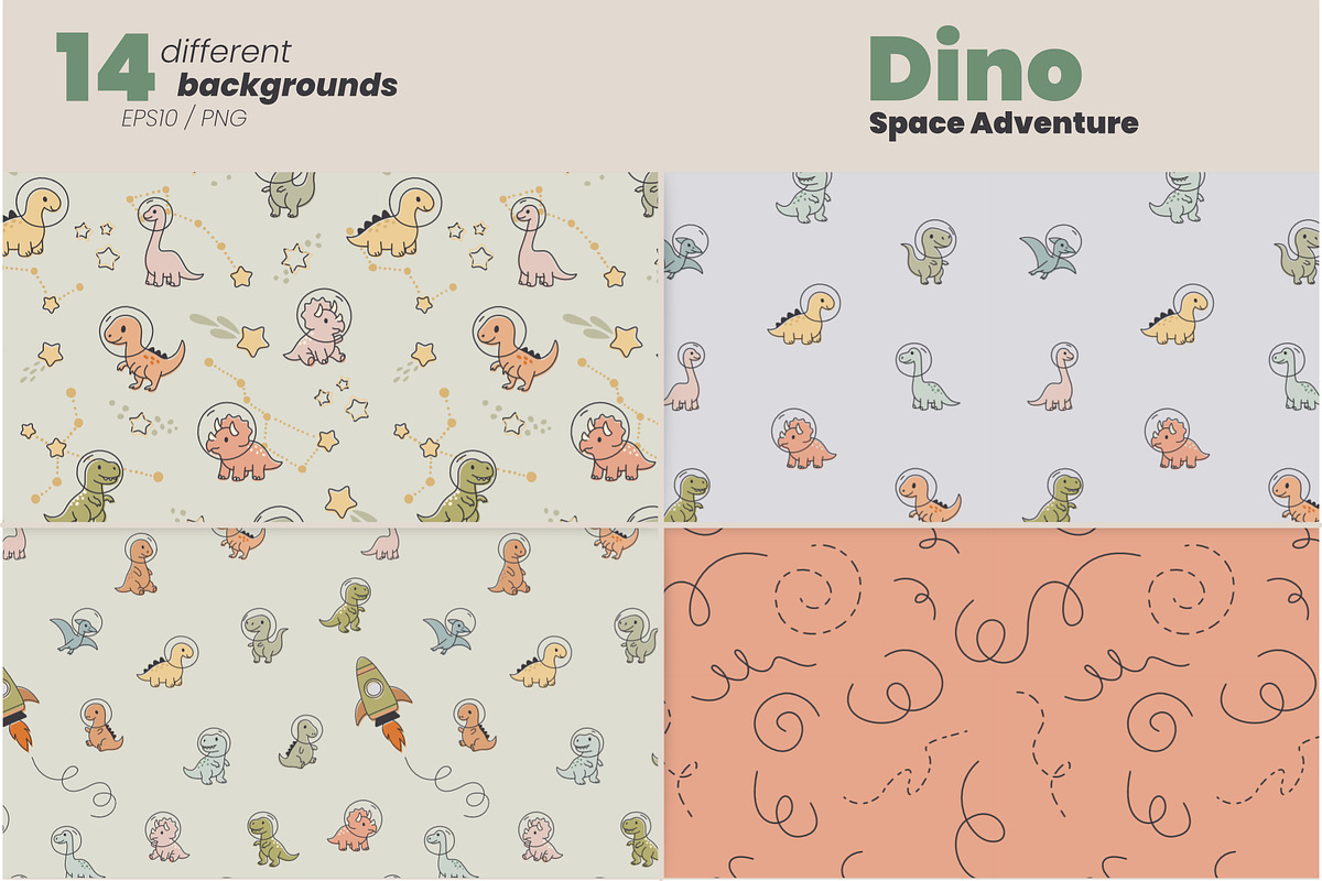 Dino Space Adventure – Vector Set, an Animal Illustration by moja doodle (Photo 8 of 11)