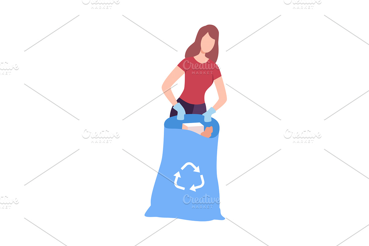 Young Woman Collecting Trash into, a Person Illustration by TopVectors