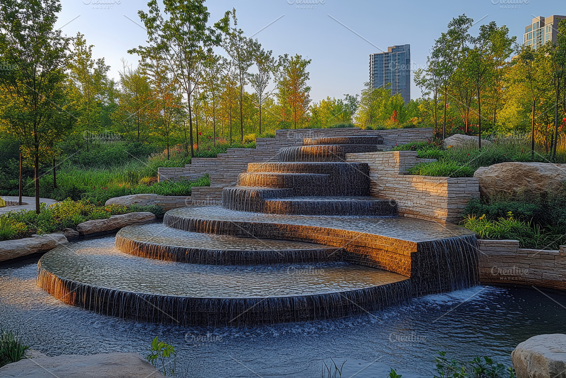 Serene waterfall cascading down rock, a Photo by Tanuart