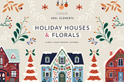 Christmas holiday houses & clipart, a Seasonal Illustration by Olia (Thumbnail 1 of 13)