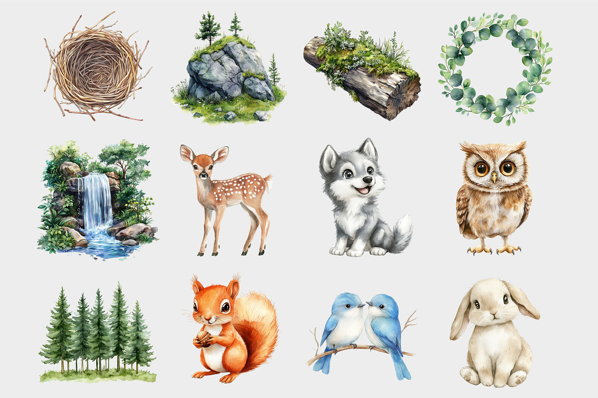 Cute Woodland Animal Clipart, a Seasonal Illustration by Design Market (Photo 5 of 5)