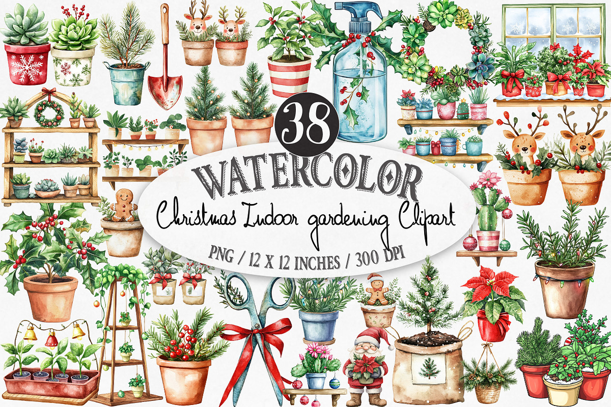 Christmas Indoor Gardening Clipart, an Illustration by Designking (Photo 1 of 4)