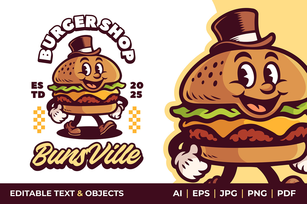 Burger Shop Retro Mascot Logo, a Branding & Logo Template by Akito Studio