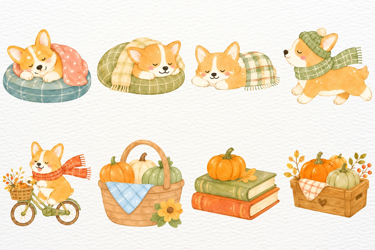 Autumn Corgi Clipart Fall Animal PNG, an Animal Illustration by SugarCloudStudioArt (Photo 4 of 6)