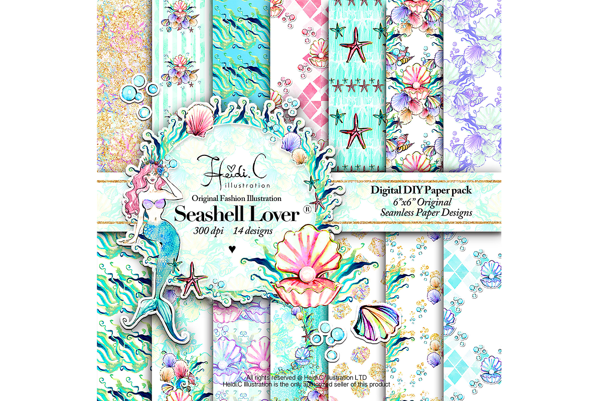 Mermaid Fantasy Paper Pack, a Pattern Graphic by HeidiCIllustration (Photo 1 of 5)
