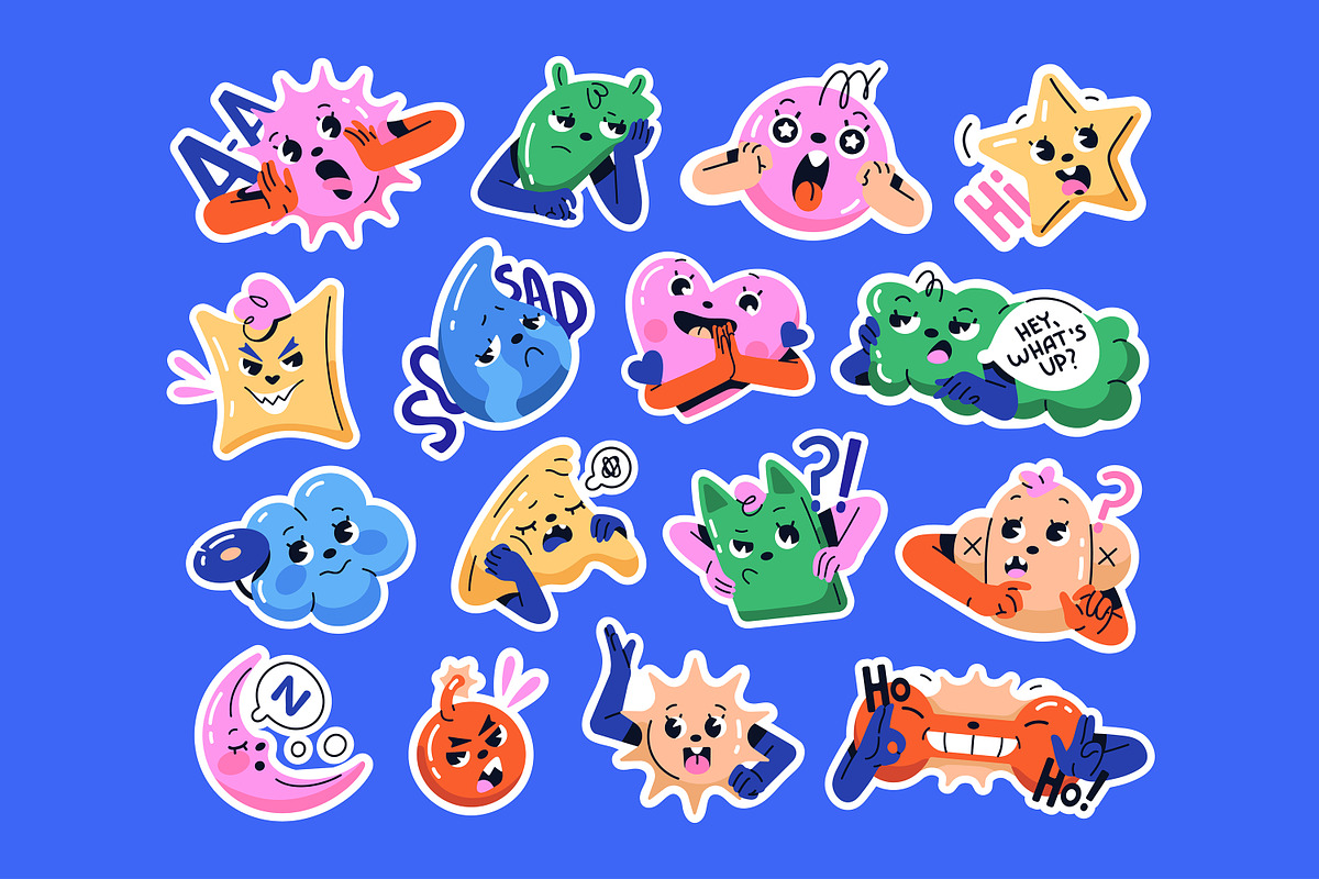 Funny characters with emotions set, a Decorative Illustration by PaperTrident (Photo 1 of 6)