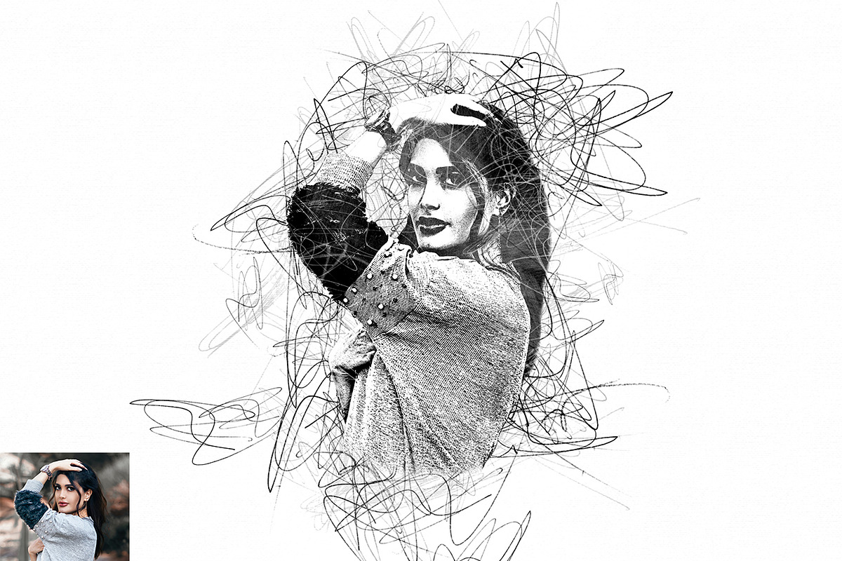 Pure Scribble Art Photoshop Action, an Action Add-On by Studio Retouch