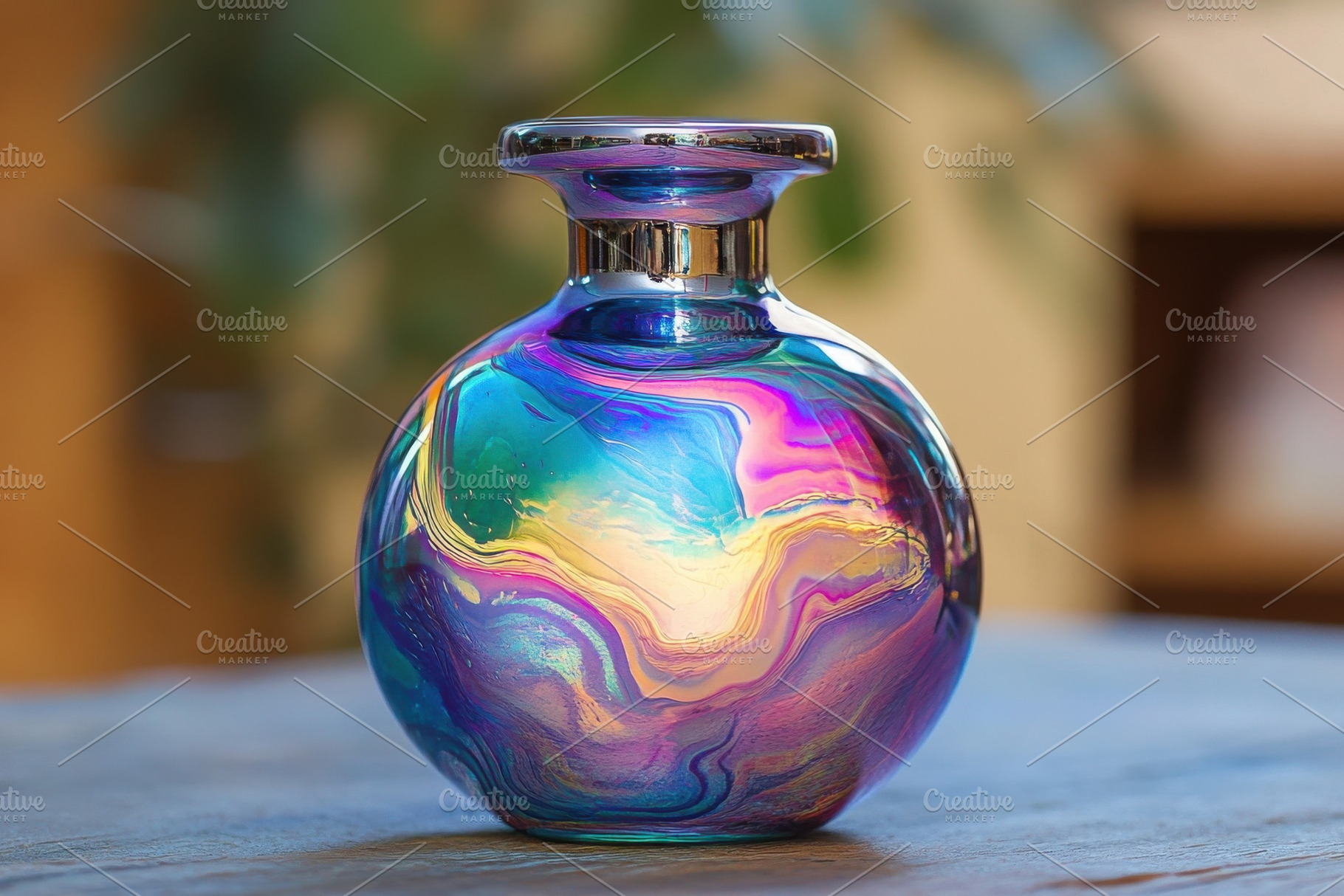 Holographic chrome fluid vase reflec, a Photo by Iftikhar Alam