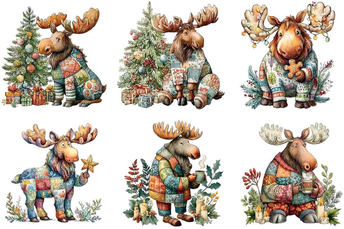 Christmas moose Clipart, an Illustration by DreamArtGraphic (Photo 3 of 4)
