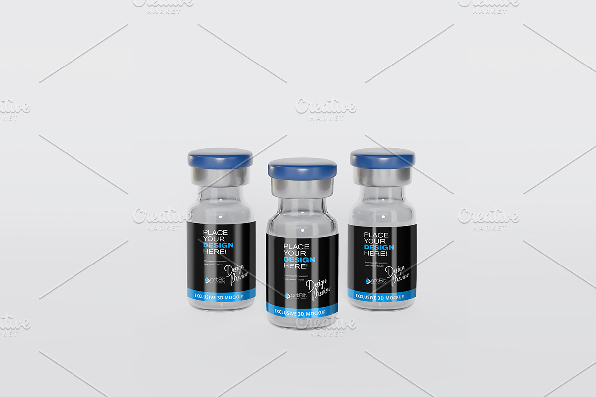 Vaccine Glass Vial Bottle Mockup Set, a Packaging Mockup by artBit Design Studio (Photo 6 of 7)