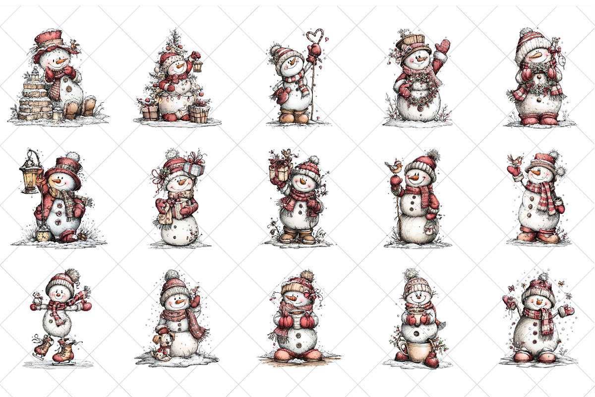 Christmas Whimsical Snowman Clipart, an Illustration by SinaCreation (Photo 2 of 7)
