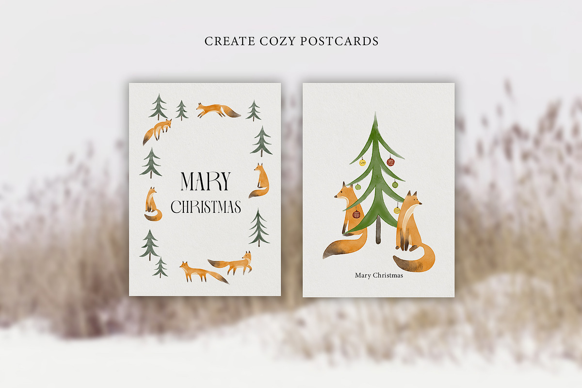 Watercolor cute winter foxes, an Animal Illustration by Garden in frame (Photo 2 of 8)