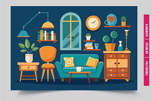 Living room turquoise sofa plants, an Illustration by Tanuart