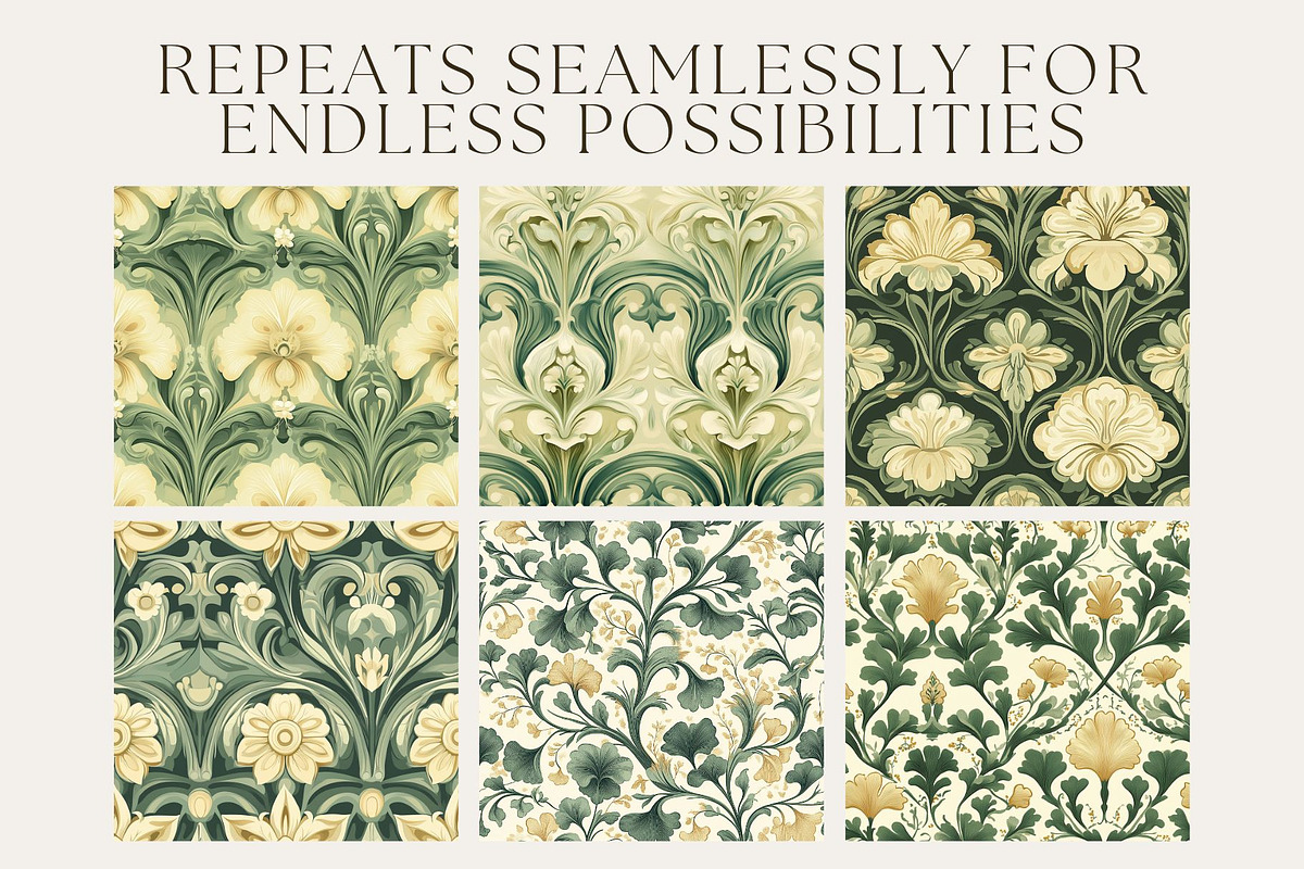 12 Vintage Nouveau Seamless Patterns, a Pattern Graphic by Inknfolly (Photo 2 of 7)