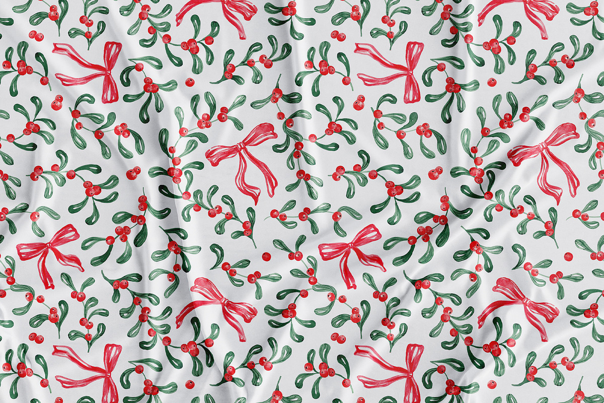 Christmas Mistletoe Seamless Pattern, a Pattern Graphic by SirenaArt (Photo 4 of 16)