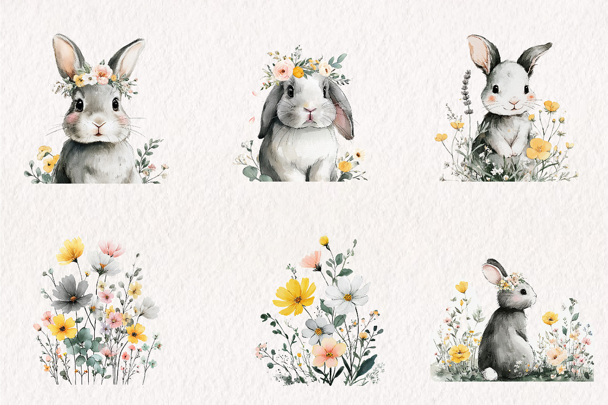 Watercolor Bunnies and Wild Flower, an Illustration by CreationArt (Photo 4 of 10)