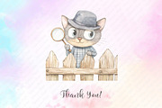 Quirky Cats on a fence clipart, an Illustration by Watercolor design (Thumbnail 7 of 12)