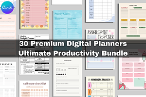 30-Planner Premium bundle-editable., a Templates & Theme by AuraStudio