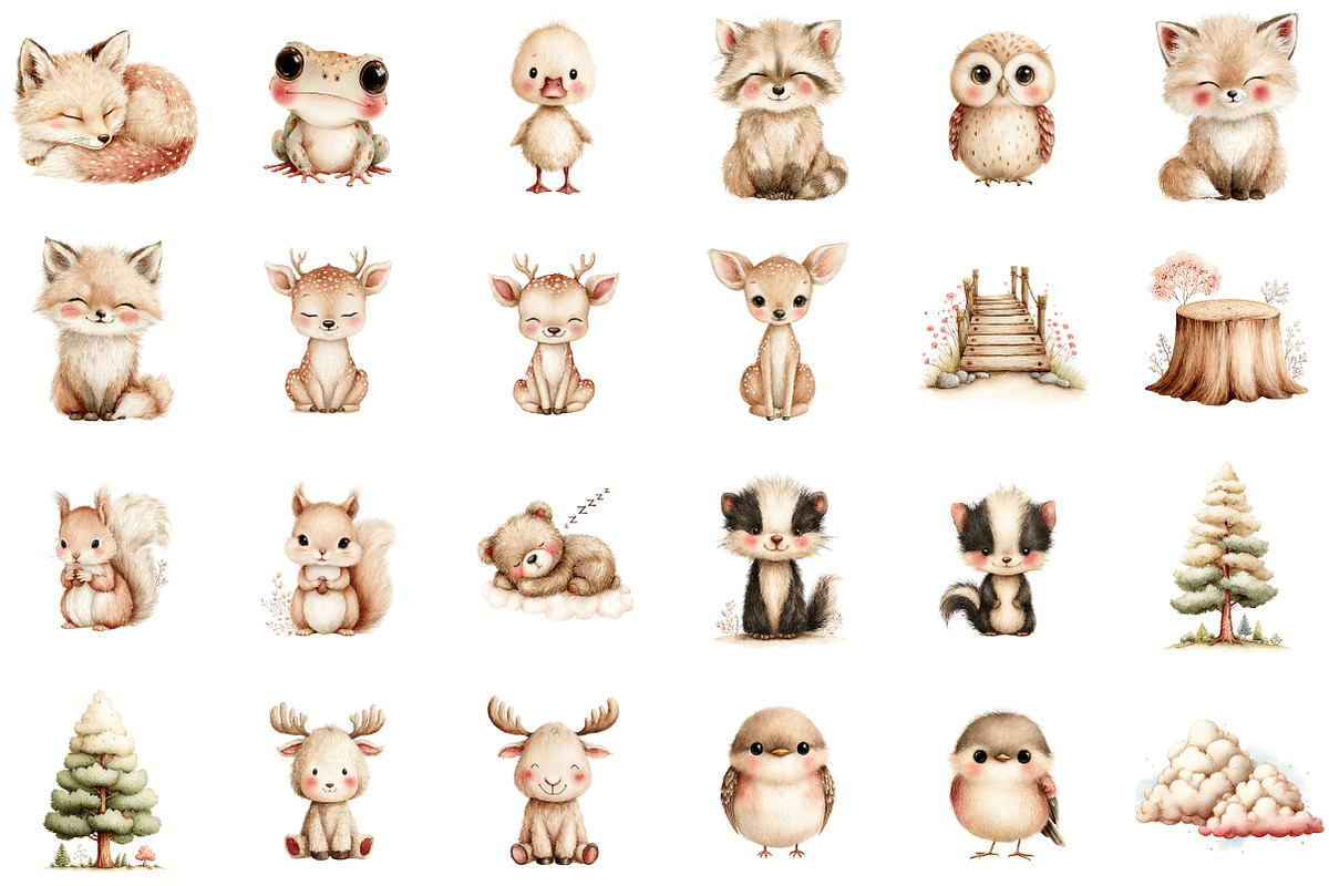 Watercolor Woodland Animals Clipart, an Illustration by Sublimation Artist (Photo 2 of 7)