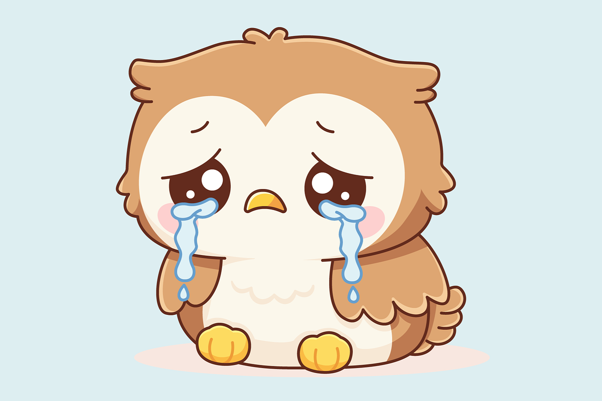 Cute Sad Owl Crying with Tears, an Animal Illustration by Artpon Illustration (Photo 1 of 3)