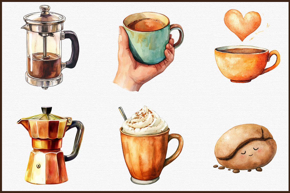 Watercolor Coffee Clipart PNG Bundle, an Illustration by Sublimation Artist (Photo 3 of 6)