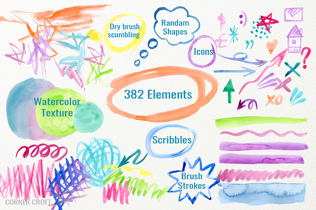 Watercolor Scribble and Doodles, a Graphic by Corner Croft (Photo 2 of 12)
