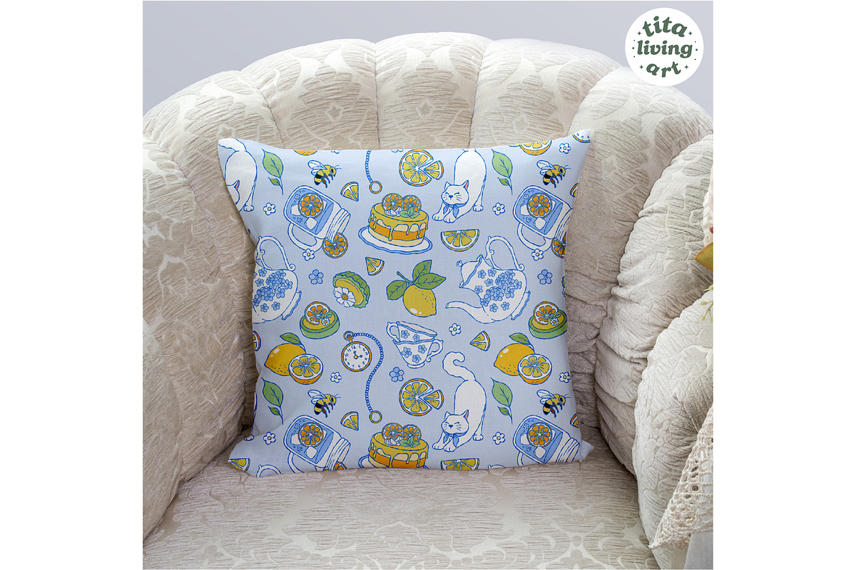 Lemon Tea Time Seamless Pattern, a Food Illustration by TitaLivingArt (Photo 7 of 10)