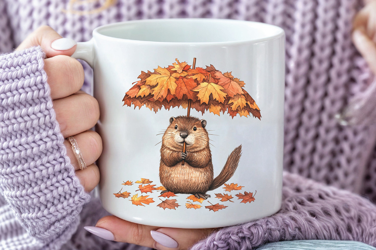 Watercolor Autumn Cute Beaver, an Illustration by CraftArtStudio (Photo 5 of 6)