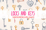 Locks and Keys 34 Watercolor Graphic, an Illustration by Violet LeBeaux (Thumbnail 1 of 3)