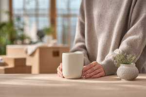 Hands hold a cup in a bright space, a Photo by Beautiful things
