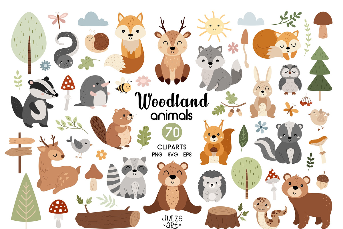 Woodland Animals Clipart, an Animal Illustration by JulzaArt (Photo 1 of 7)