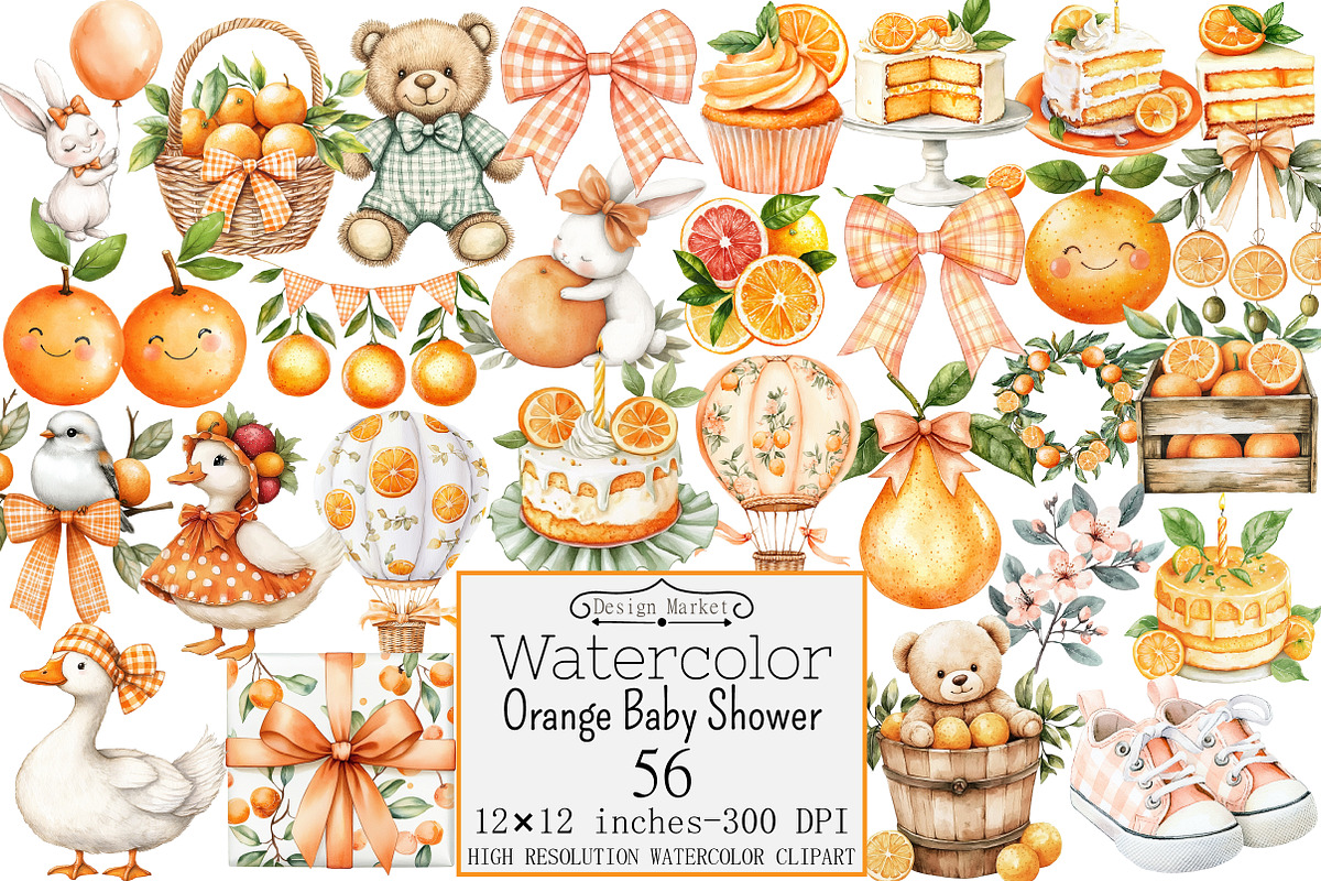 Orange Baby Shower Clipart, a Seasonal Illustration by Design Market (Photo 1 of 5)