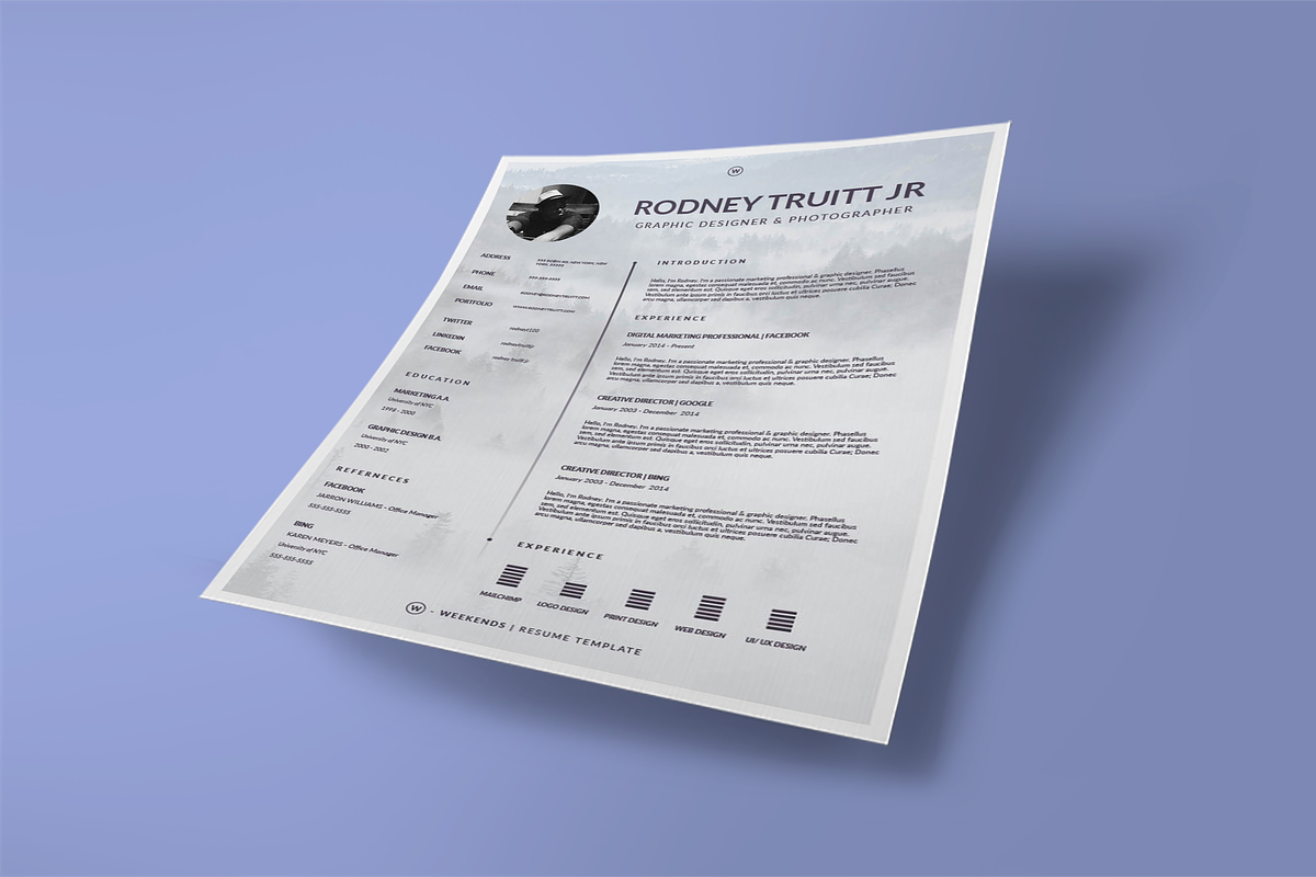 WEEKENDS | Resume Template, a Resume Template by Rodney Truitt Jr (Photo 2 of 3)
