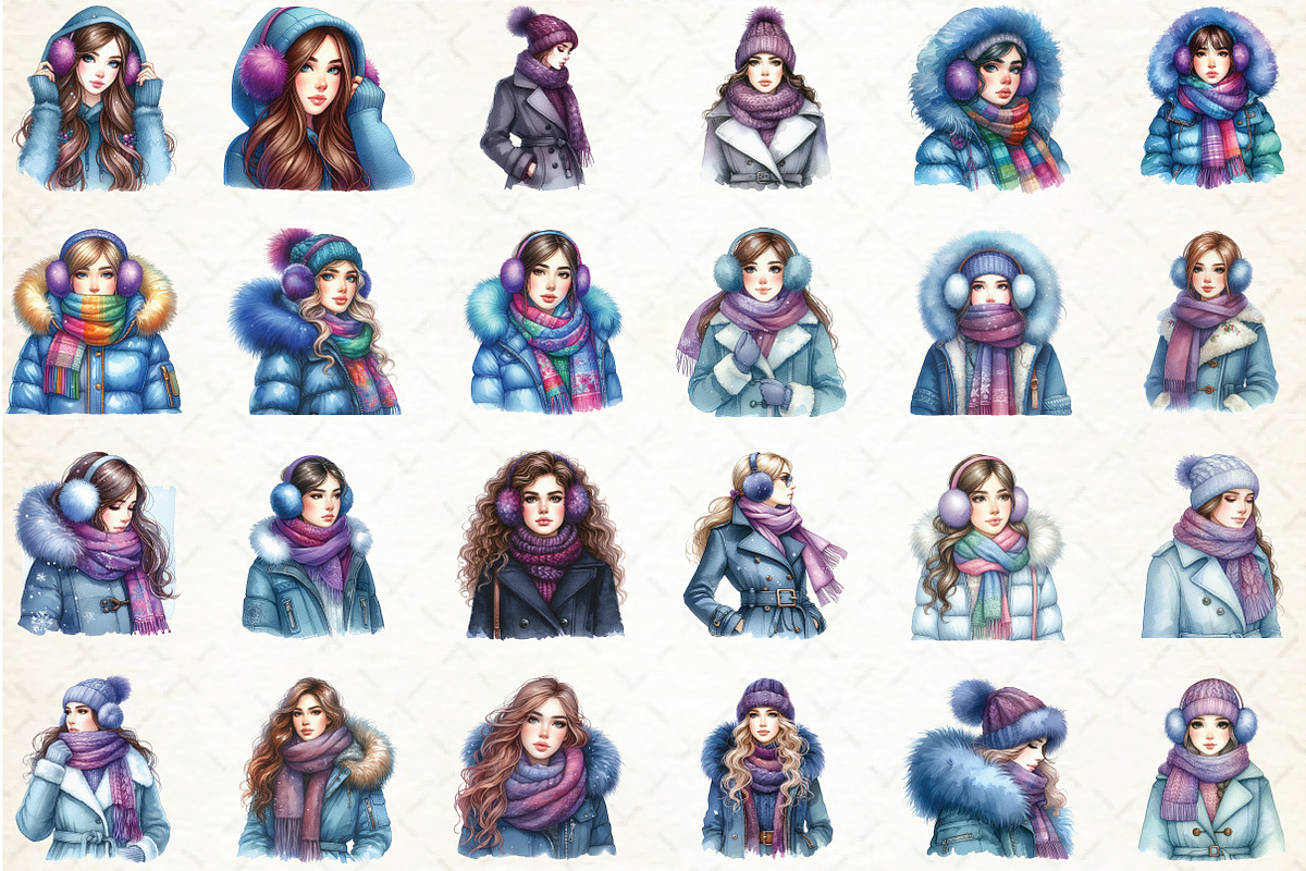 Watercolor Winter Girl Clipart, an Illustration by Libby Wishes (Photo 2 of 6)