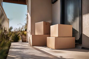 Packages sit on a porch in sunlight, a Photo by Beautiful things
