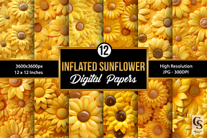 3D Inflated Sunflowers Digital Paper