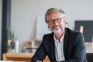 Professional man smiling in office, a Photo by Beautiful things