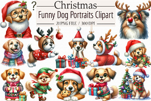 Funny Christmas Dog Portraits Clipar, an Illustration by Libby Wishes