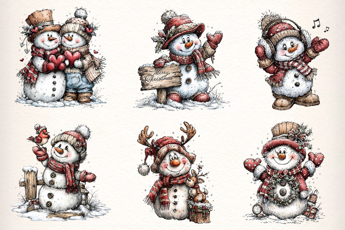 Christmas Whimsical Snowman Clipart, an Illustration by Dream Creation (Photo 2 of 7)