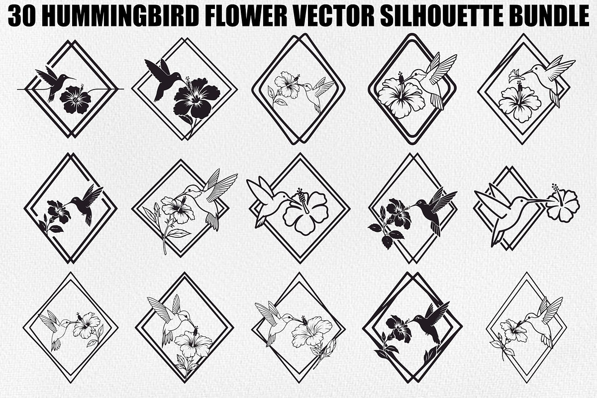 Hummingbird Flower Design Bundle, an Illustration by Designs_River (Photo 1 of 31)