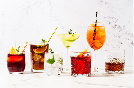Different cocktail drinks with hard