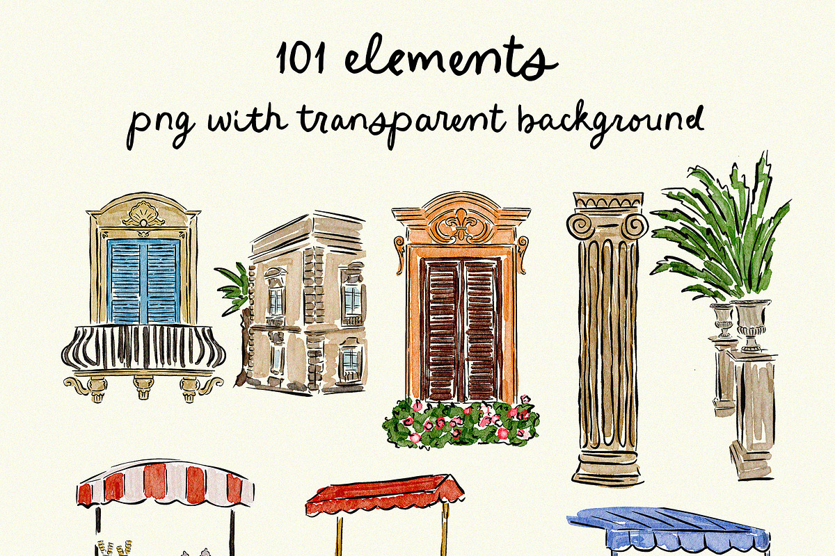 Italian Summer Watercolor Clipart, an Object Illustration by Teresa Art Store (Photo 9 of 10)